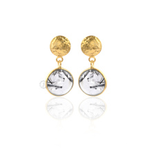 925 Sterling Silver Earrings, Black Rutile Gemstone Gold Earrings For Women